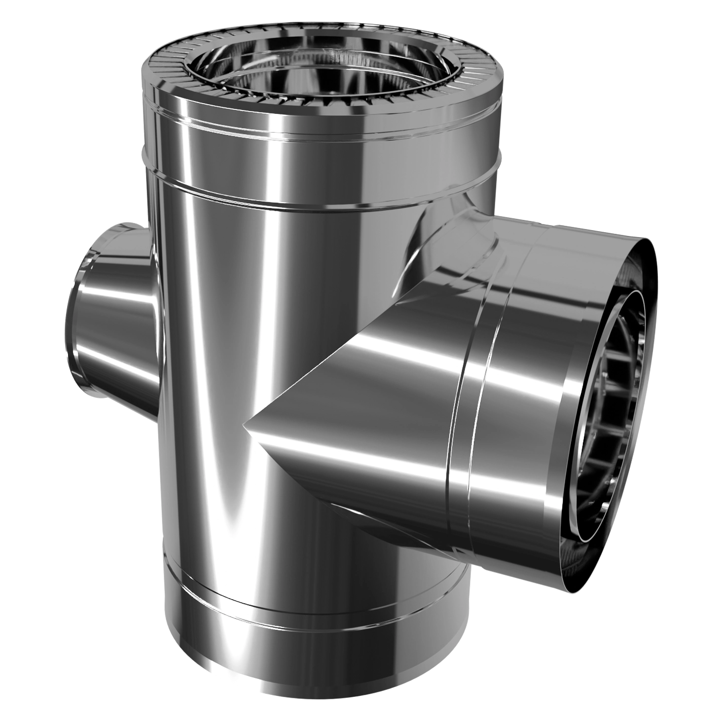 Трійник-ревізія 90° двостінний, нержавіюча сталь + нержавіючий кожух Versia-Lux  - фото 1