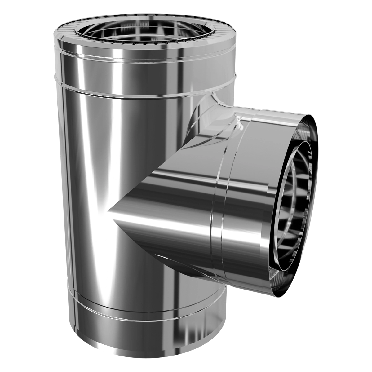 Трійник 90° двостінний, нержавіюча сталь + нержавіючий кожух Versia-Lux  - фото 1