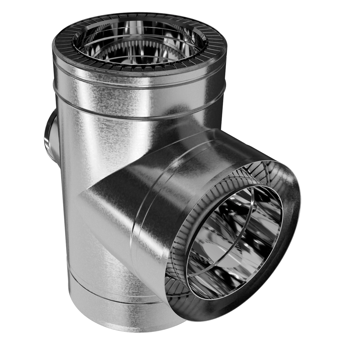 Трійник-ревізія 90° двостінний, нержавіюча сталь + оцинкований кожух Versia-Lux  - фото 3