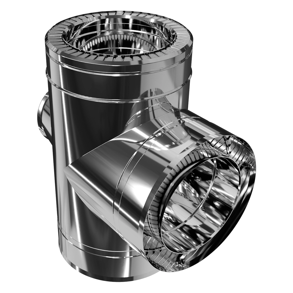 Трійник-ревізія 90° двостінний, нержавіюча сталь + нержавіючий кожух Versia-Lux  - фото 3